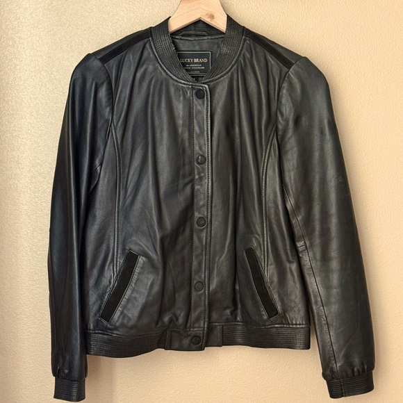 Lucky Brand Bomber Leather Jacket Medium - Picture 1 of 10